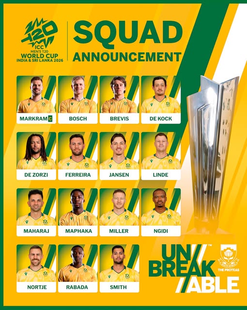 T20 World Cup 2026 South Africa Squad